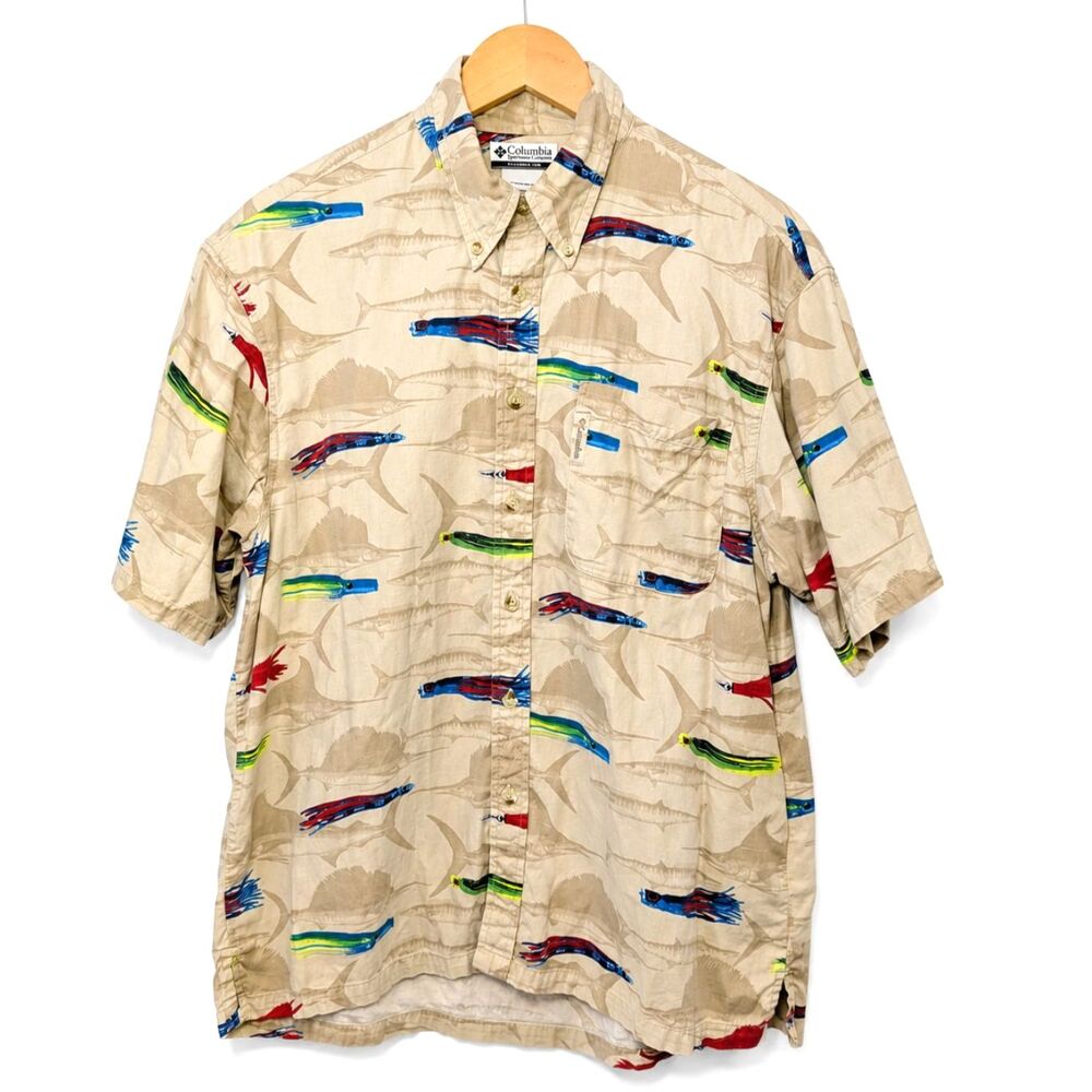 Columbia Sportswear Men’s M Fishing Lures Marlin Print Button Up Shirt